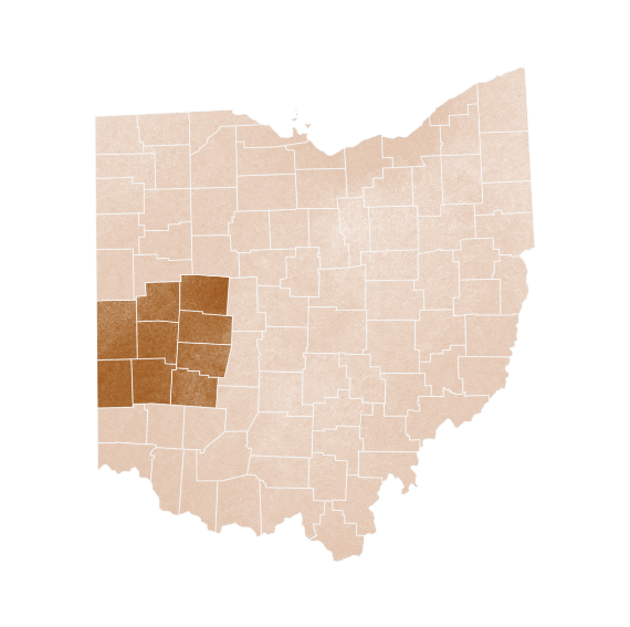 Map of Ohio county with Area Agency of Aging Service area highlighted.