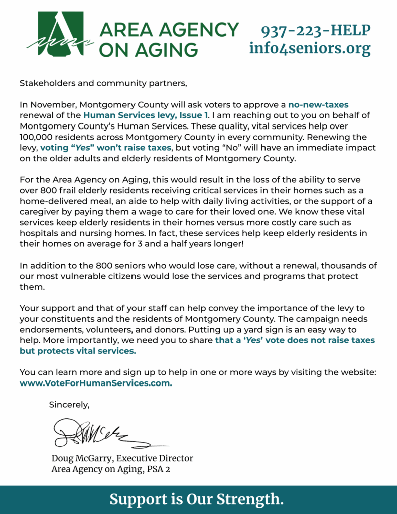 Montgomery County Human Services Levy endorsement letter.